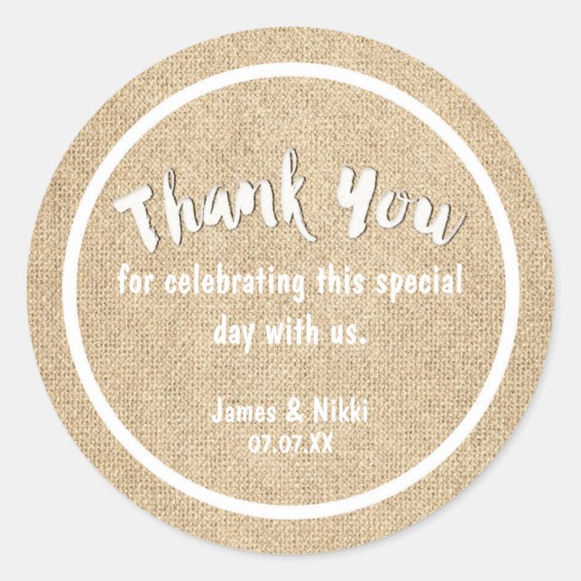 Adesivo Burlap White, OBRIGADO VOCÊ, Viciado Em Casamento  (Frente)