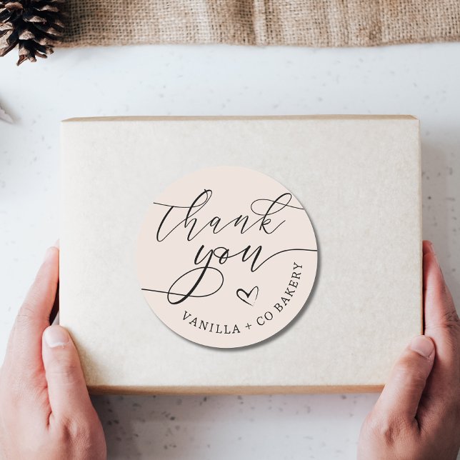 Adesivo Business Obrigado Script Heart | Creme (Criador carregado)