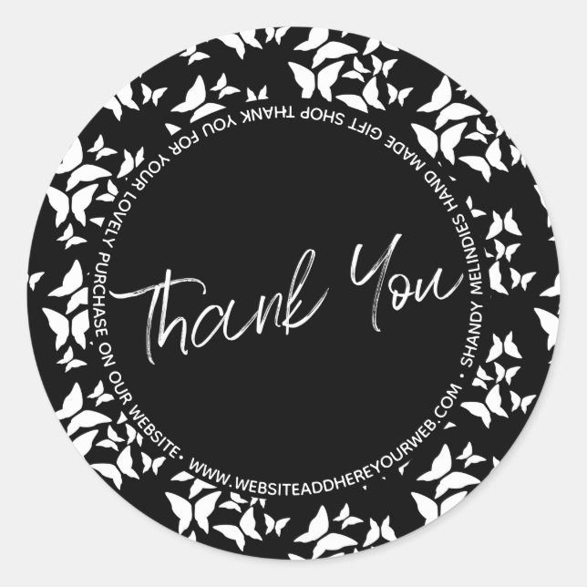 Adesivo Butterflies Script Business Obrigado (Frente)