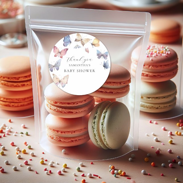 Adesivo Butterfly Girl Baby Shower Watercolor Invitation (Butterfly Girl Baby Shower Watercolor Invitation Classic Round Sticker)