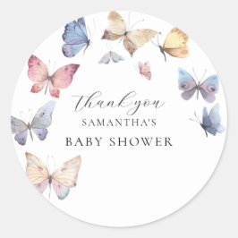 Adesivo Butterfly Girl Baby Shower Watercolor Invitation