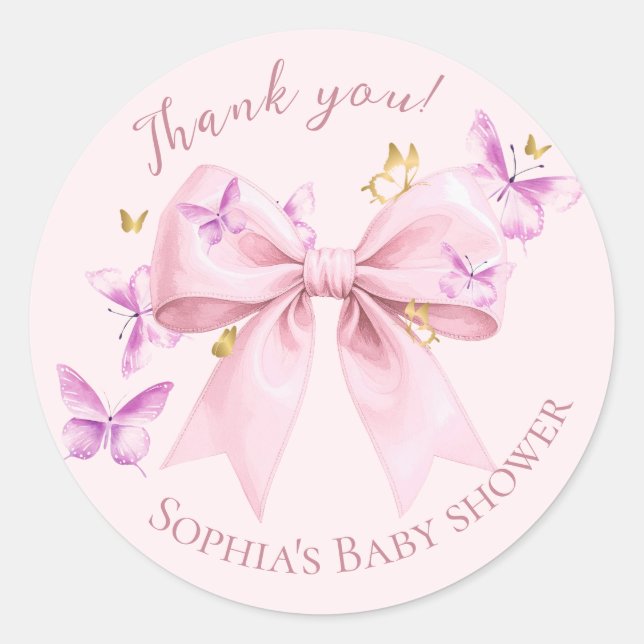 Adesivo Butterfly Pink Bow Baby Shower  (Frente)