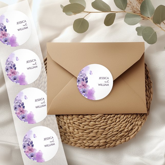 Adesivo Butterfly Purple Wedding Monogram Sticker (Criador carregado)