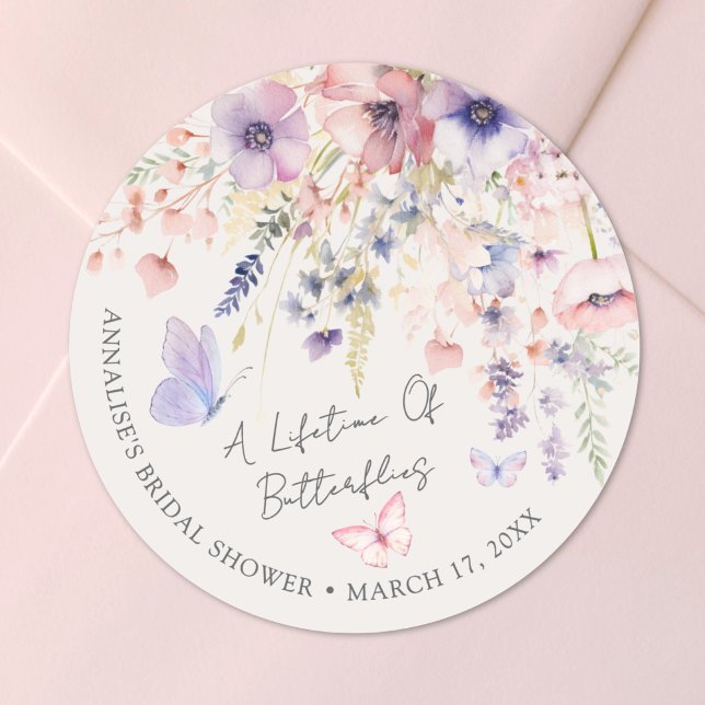 Adesivo Butterfly Wildflower Bridal Shower (Butterfly Wildflower Bridal Shower Classic Round Sticker)