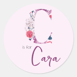 Adesivo C é para Rótulos de Nome Flor da Menina Rosa Cara