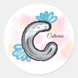Adesivo C Floral Azul em Aquarela