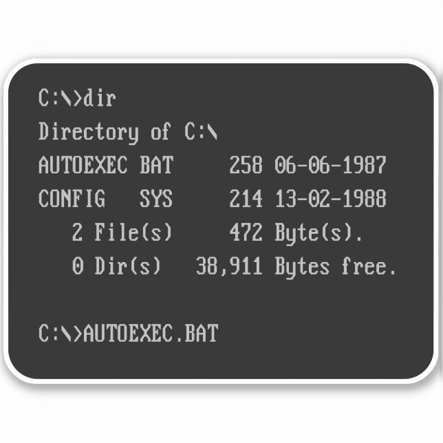 Adesivo C:\> Linha de comando de prompt do DOS (Frente)