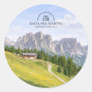 Adesivo Cabana Alpina nos Dolomitas Aquarela Paisagem Natu