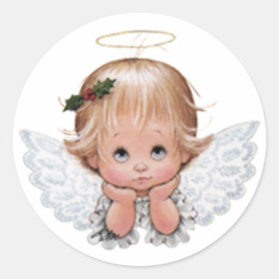Adesivo Cabeça bonito do anjo do bebê do Natal nas mãos