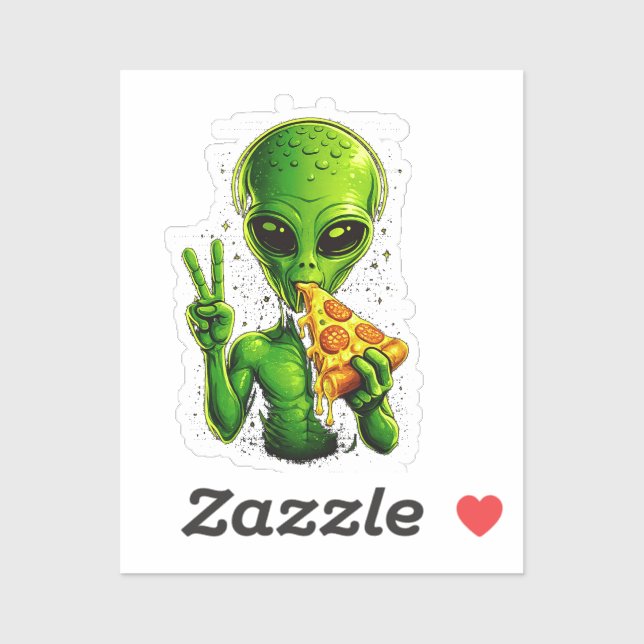Adesivo Cabeça de Alien Divertido Comendo Pizza OVNI (Folha)