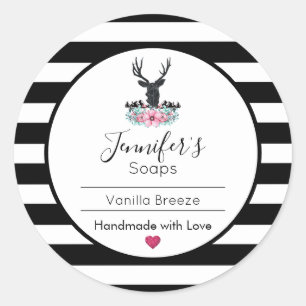 Adesivo Cabeça de cervo com Flores e Montanhas Rosa Sabão/