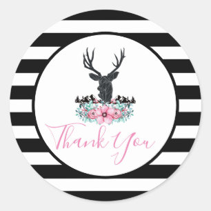 Adesivo Cabeça de cervo preta com flores e Obrigados de mo