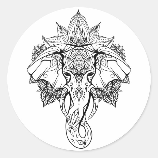 Adesivo Cabeça de elefante com ornamentos de vassoura (Frente)