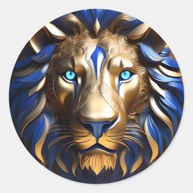 Adesivo Cabeça de Leão Azul e Dourada, (Frente)