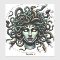 Cabeça de Medusa Olhando Verde cheia de Cobras