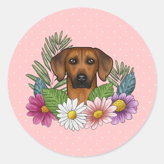 Adesivo Cabeça de Rhodesian Ridgeback Flores Coloridas em  (Frente)