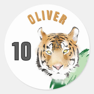 Adesivo Cabeça de Tigre Aquarela Nome Aniversário