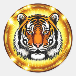 Adesivo Cabeça de Tigre Majestoso Com Luzes Douradas Brilh