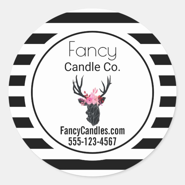 Adesivo Cabeça Geométrica de Veado com Strips B&W Negócios (Frente)