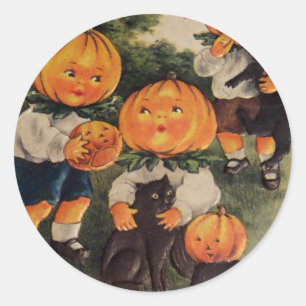 Adesivo Cabeças de Abóbora (Cartão Vintage de Halloween)