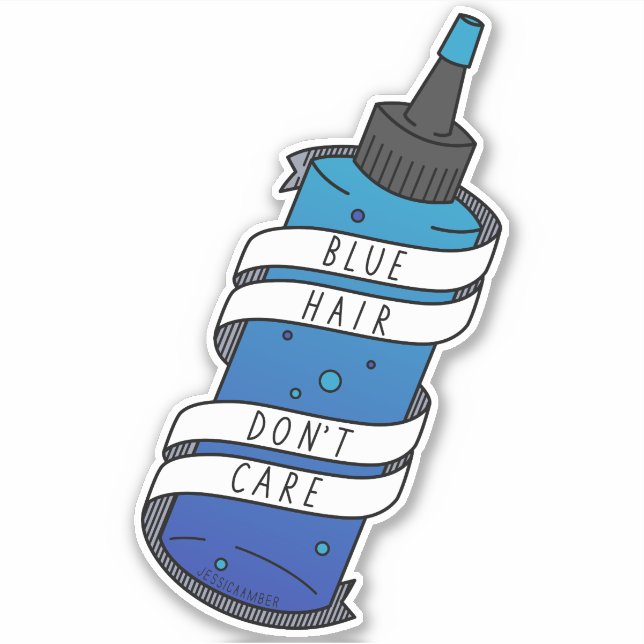 Adesivo Cabelo Azul Não se importa com Garrafa Cortadora (Frente)