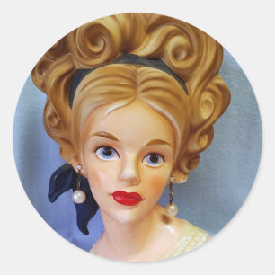 Adesivo Cabelo Bouffant Lady Head Vase Big Blue Eyes