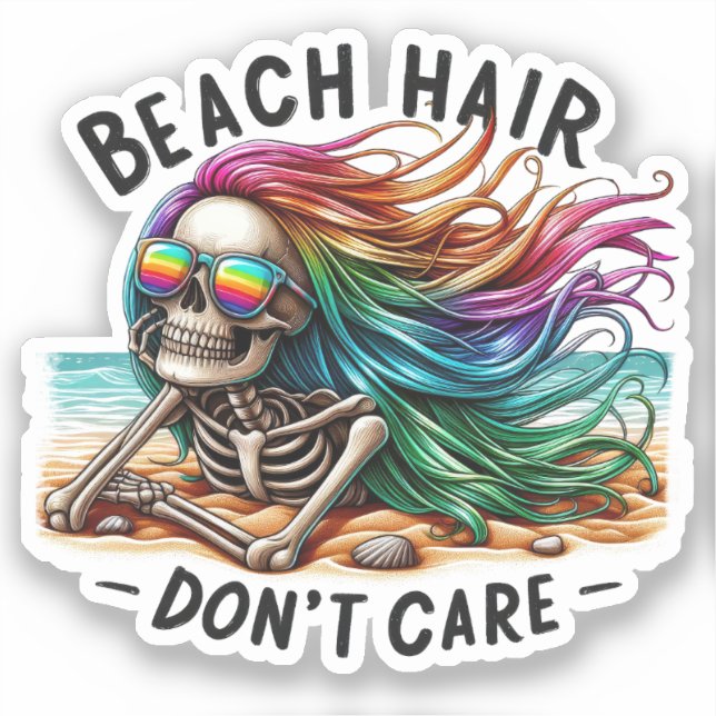 Adesivo Cabelo de praia Não se importa - Esqueleto (2) (Frente)
