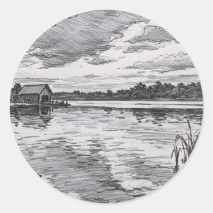 Adesivo Cabina branca e negra perto do lago