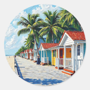 Adesivo Cabines de Praia Tropicais Coloridas e Vibrantes