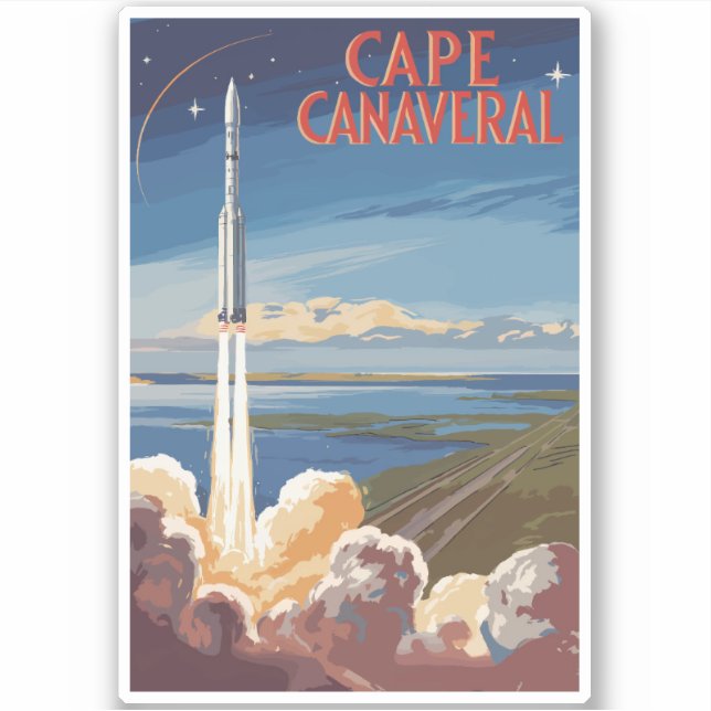 Adesivo Cabo Canaveral Flórida - Viagem de Arte Retro (Frente)