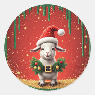 Adesivo Cabra de Natal Fofa com Chapéu de Papai Noel Desig