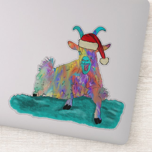 Adesivo Cabra de Natal Gritando Colorida (Detalhe)