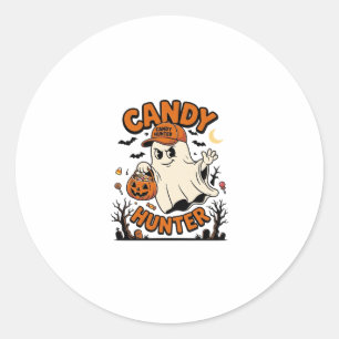 Adesivo Caçador de Doces Halloween Fantasma Abóbora Balde_