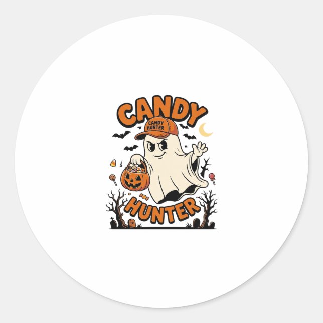 Adesivo Caçador de Doces Halloween Fantasma Abóbora Balde_ (Frente)