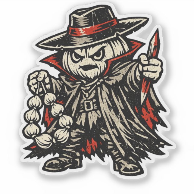 Adesivo Caçador de Vampiros de Alho — Guerreiro de Hallowe (Frente)