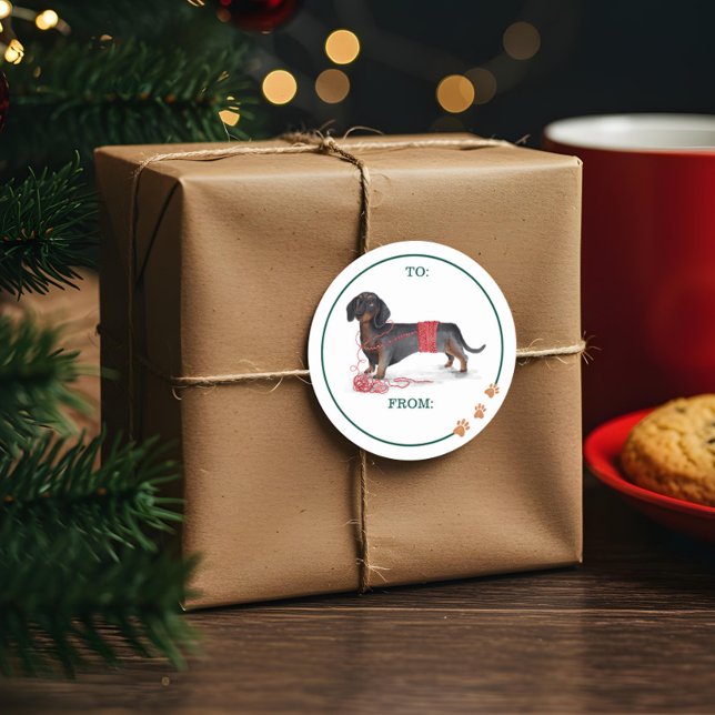 Adesivo Cachemora Naufragada Dachshund Shredded Sweater (Naughty Dog Watercolor Dachshund Shredded Sweater Classic Round Sticker)