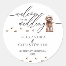 Cachorrinho Cavapoo marrom Bem-vindo ao casamento