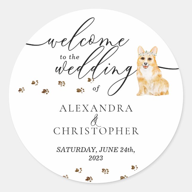 Adesivo Cachorrinho Corgi Cachorro Casamento Boas-vindas (Frente)