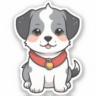 Adesivo Cachorrinho de Anime Fofo Com um Sino