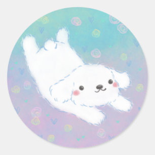 Adesivo Cachorrinho Fofo com Flores Pastel