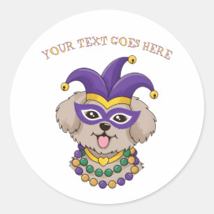 Adesivo Cachorrinho Fofo de Mardi Gras com Texto Personali