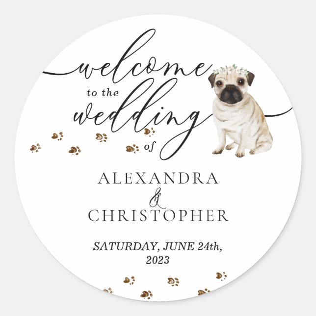 Adesivo Cachorrinho Pug Bem-vindo ao Casamento (Frente)