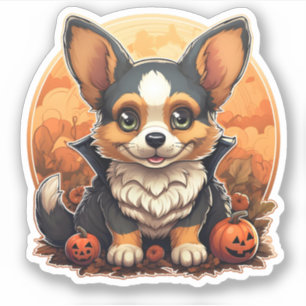 Adesivo Cachorro Adorável Com Cartoon De Pumpkins Hallowee