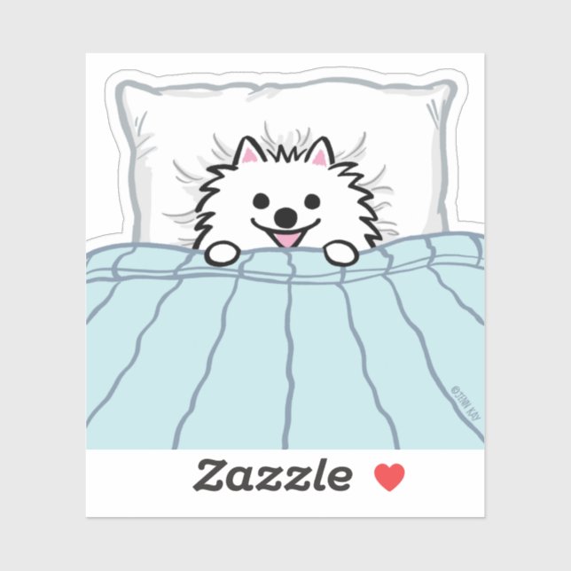 Adesivo Cachorro Adorável Pomerano Branco Cortado na Cama (Folha)
