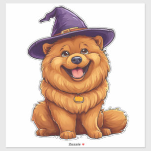 Adesivo Cachorro Adorável Vestindo Chapéu de Bruxo Roxo