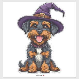 Adesivo Cachorro Adorável Vestindo Chapéu de Bruxo Roxo
