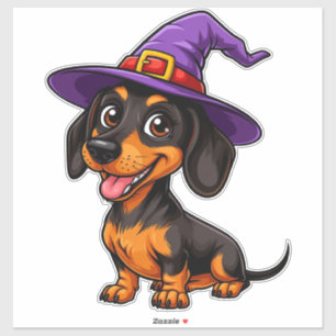Adesivo Cachorro Adorável Vestindo Chapéu de Bruxo Roxo