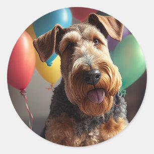 Adesivo Cachorro Airedale com bolo e balões