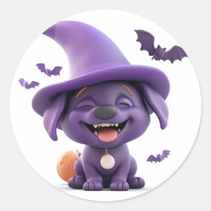 Adesivo Cachorro Alegre Disfarçado de Bruxa no Halloween