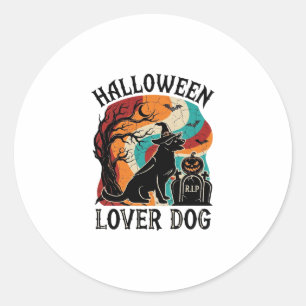 Adesivo Cachorro Amante do Halloween Chapéu de Bruxa Lápid